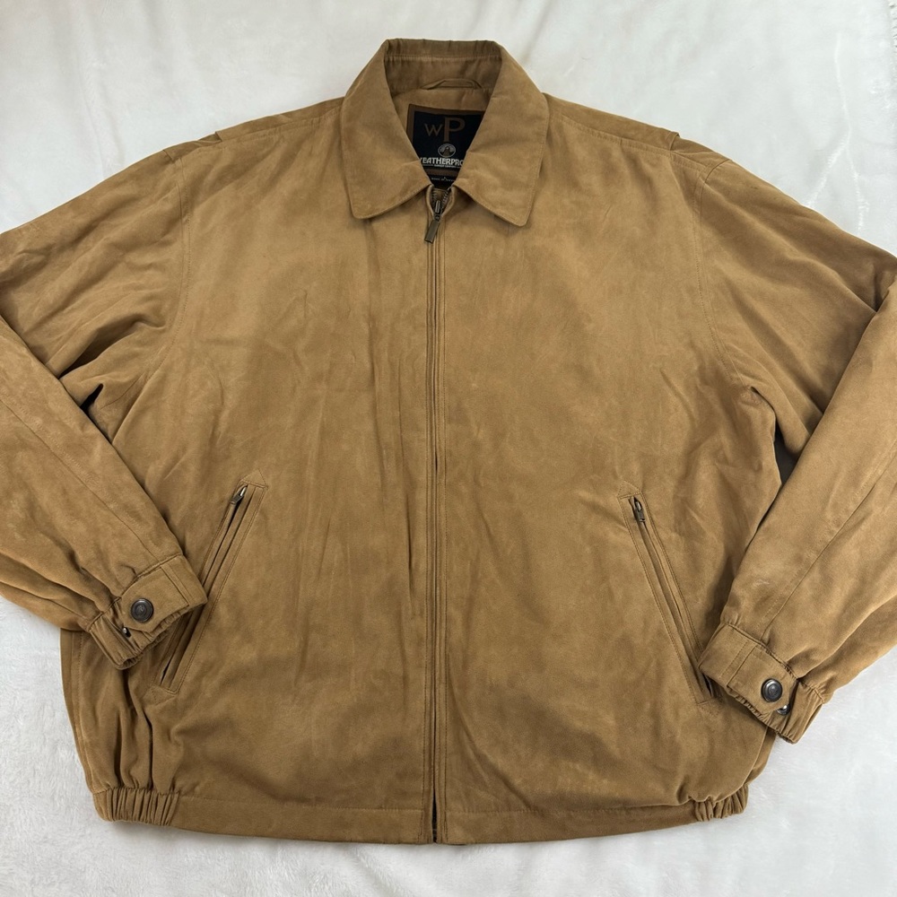 Weatherproof Mens Size Large Bomber Jacket Tan Faux Suede Full Zip